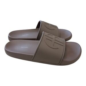 Anine Bing Isla Logo Slides Taupe Iron Slip On Sandals Womens Size 37 Rubber